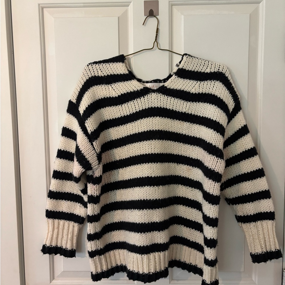 CeCe Black and White Striped Sweater